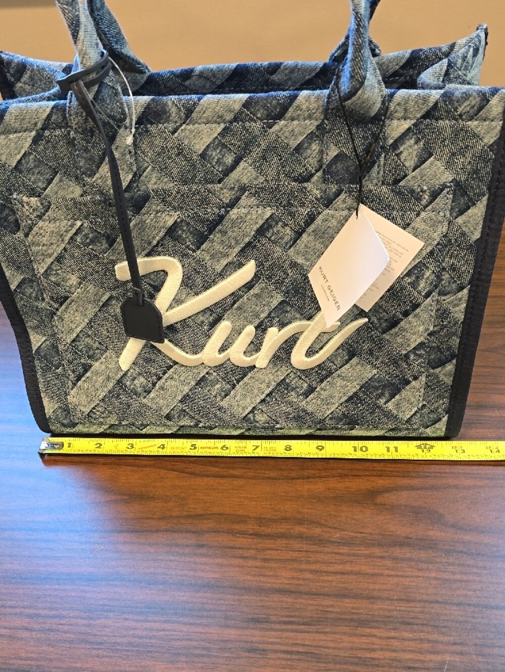 NWT Kurt Geiger Denim Blue Woven Tote with Script Logo - Picture 2 of 13